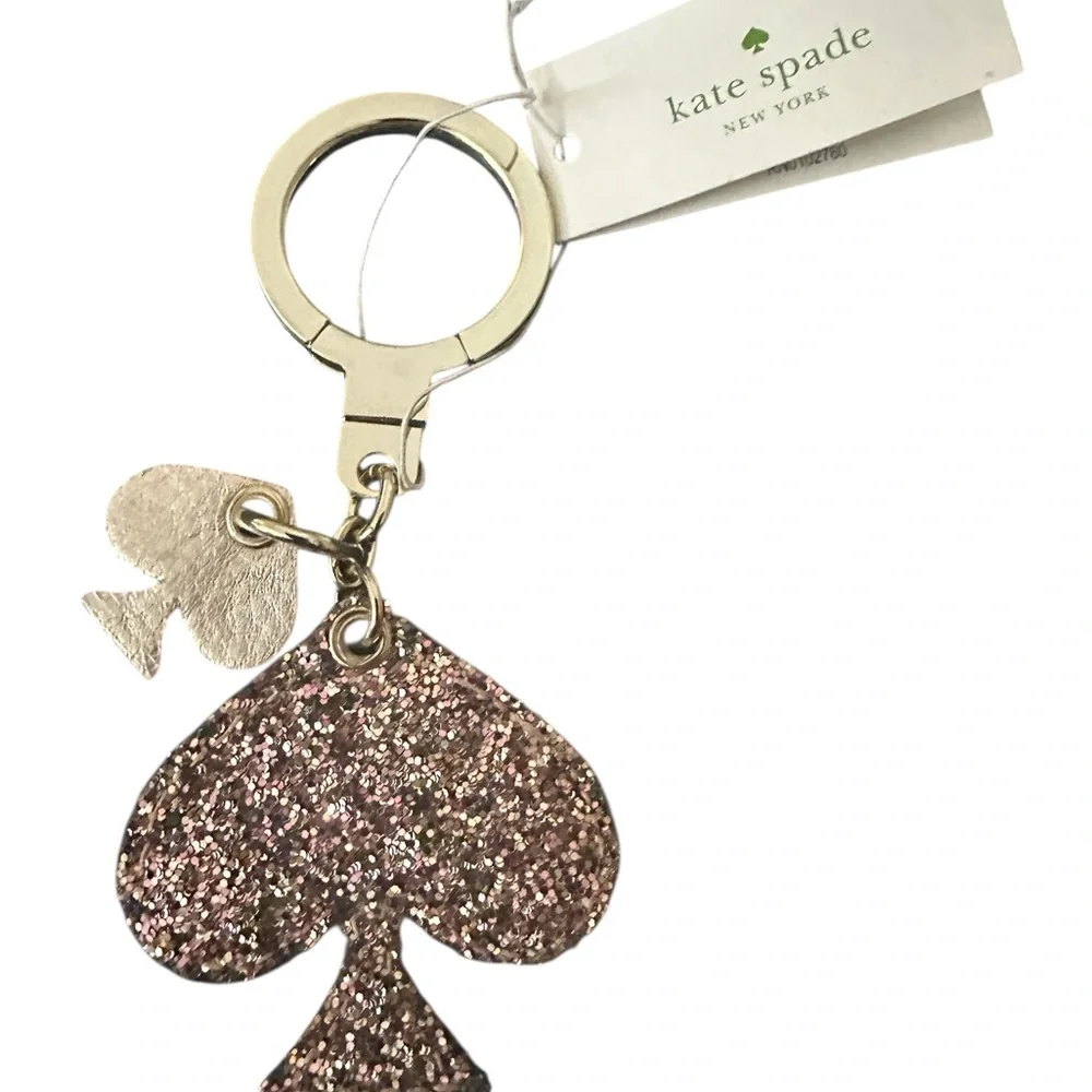 Kate Spade Glitter Rose Gold Spade Keychain &‎ Bag Charm New
